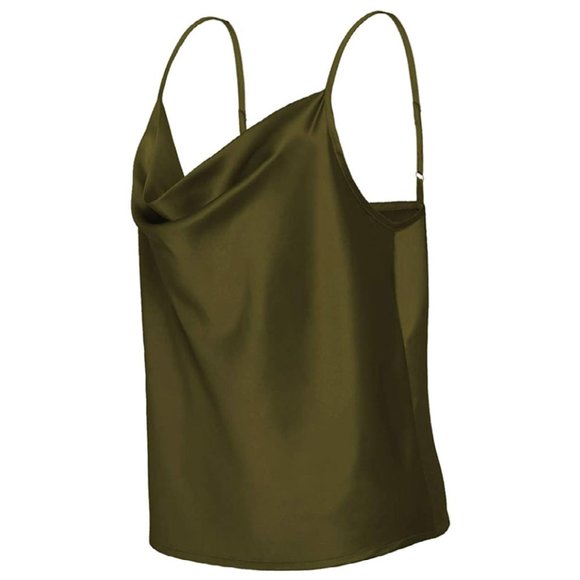 Amazon Tops - NWOT- TOUTOUAI Army Green Cowl Neck Satin Camisoles Blouse